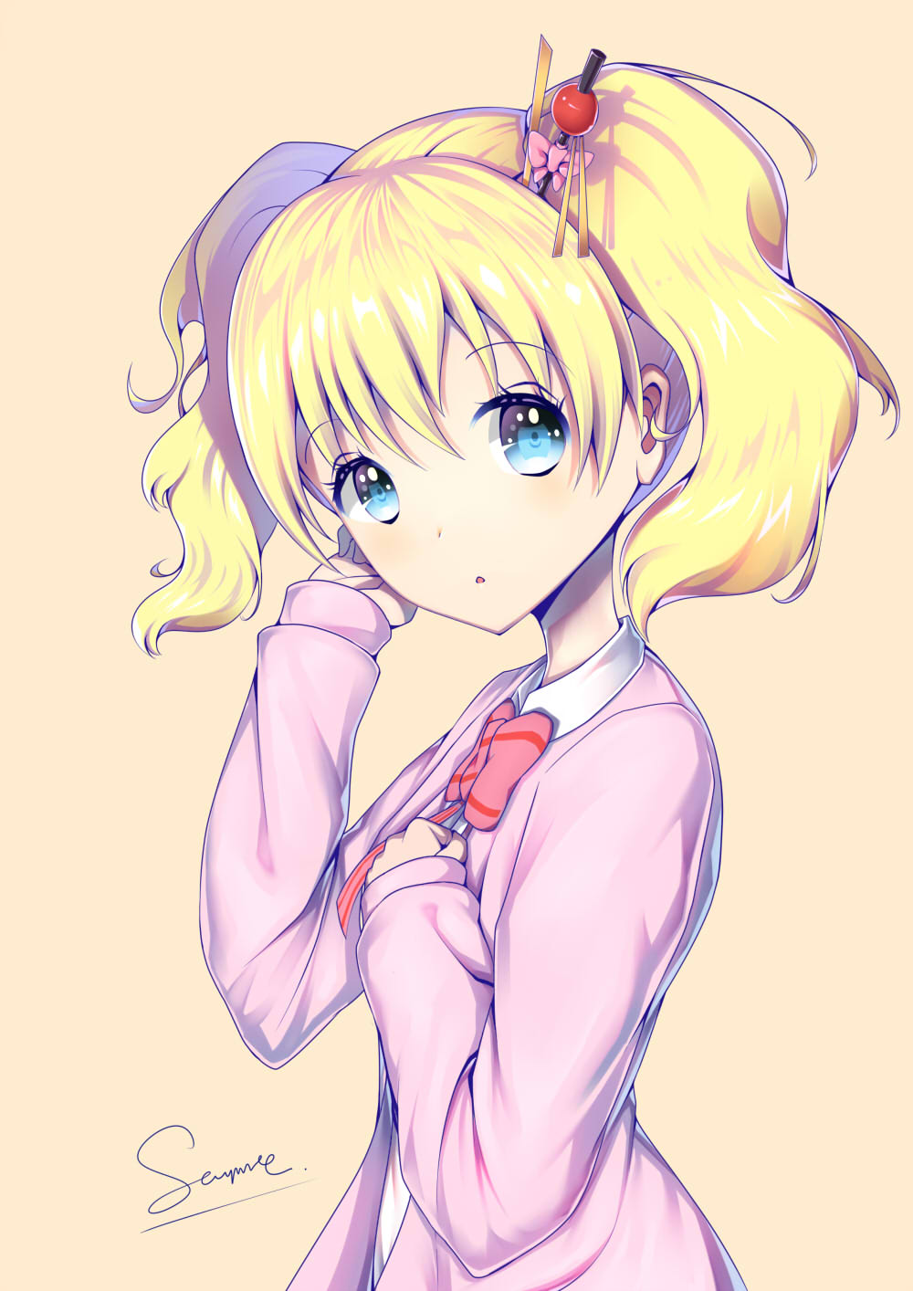 1girl, alice_cartelet, blonde_hair, blue_eyes, cardigan, from_side, highres, kin-iro_mosaic