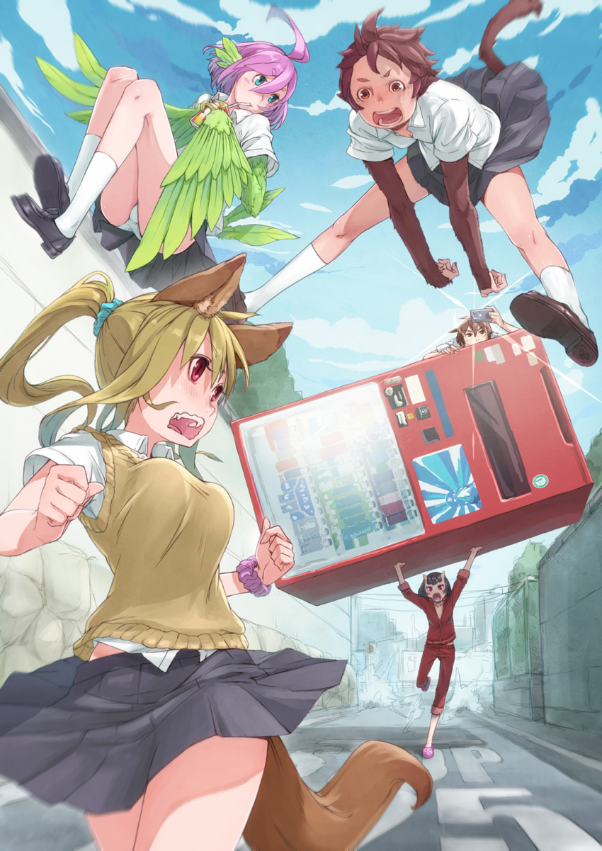 5girls, animal_ears, blonde_hair, blue_eyes, brown_eyes, brown_hair, check_commentary, commentary_request
