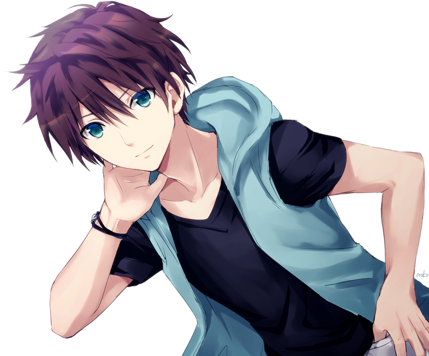 1boy, aqua_eyes, bracelet, dutch_angle, hood, hoodie, jewelry, kiryuu_aoko