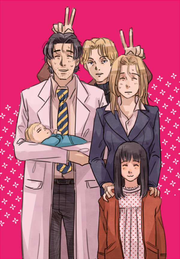 2girls, 3boys, anna_liebert, awkward, black_hair, blonde_hair, brother_and_sister, clover_(rubbersoul)