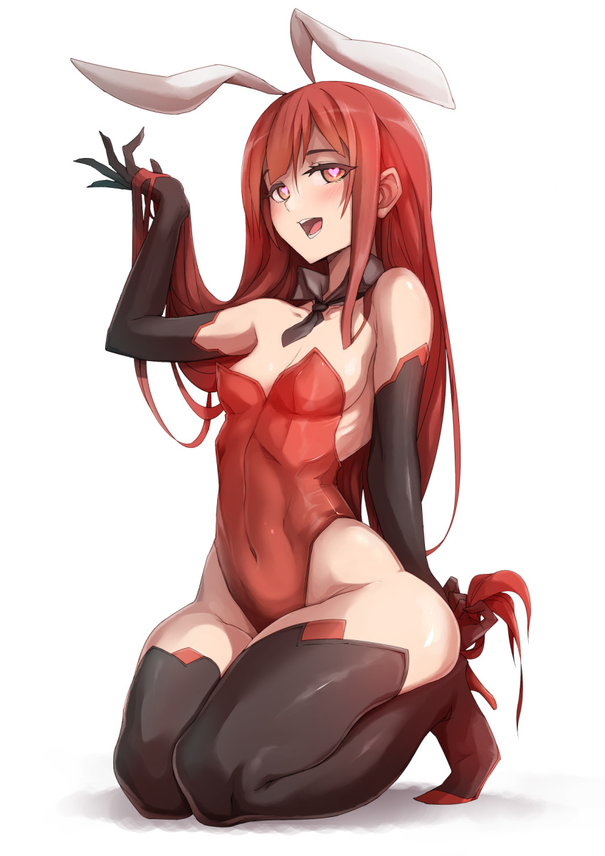 1girl, :d, animal_ears, black_boots, black_legwear, black_necktie, blush, boots