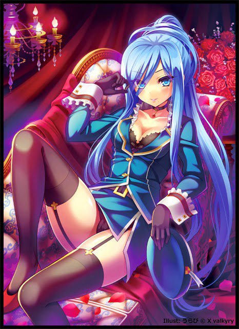 1girl, aoki_hagane_no_arpeggio, artist_request, beret, black_bra, black_gloves, black_legwear, black_panties