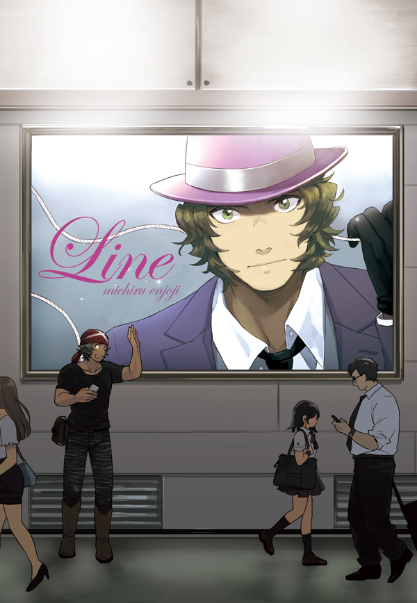 2boys, 2girls, bag, bandana, black_gloves, black_necktie, boots, character_name