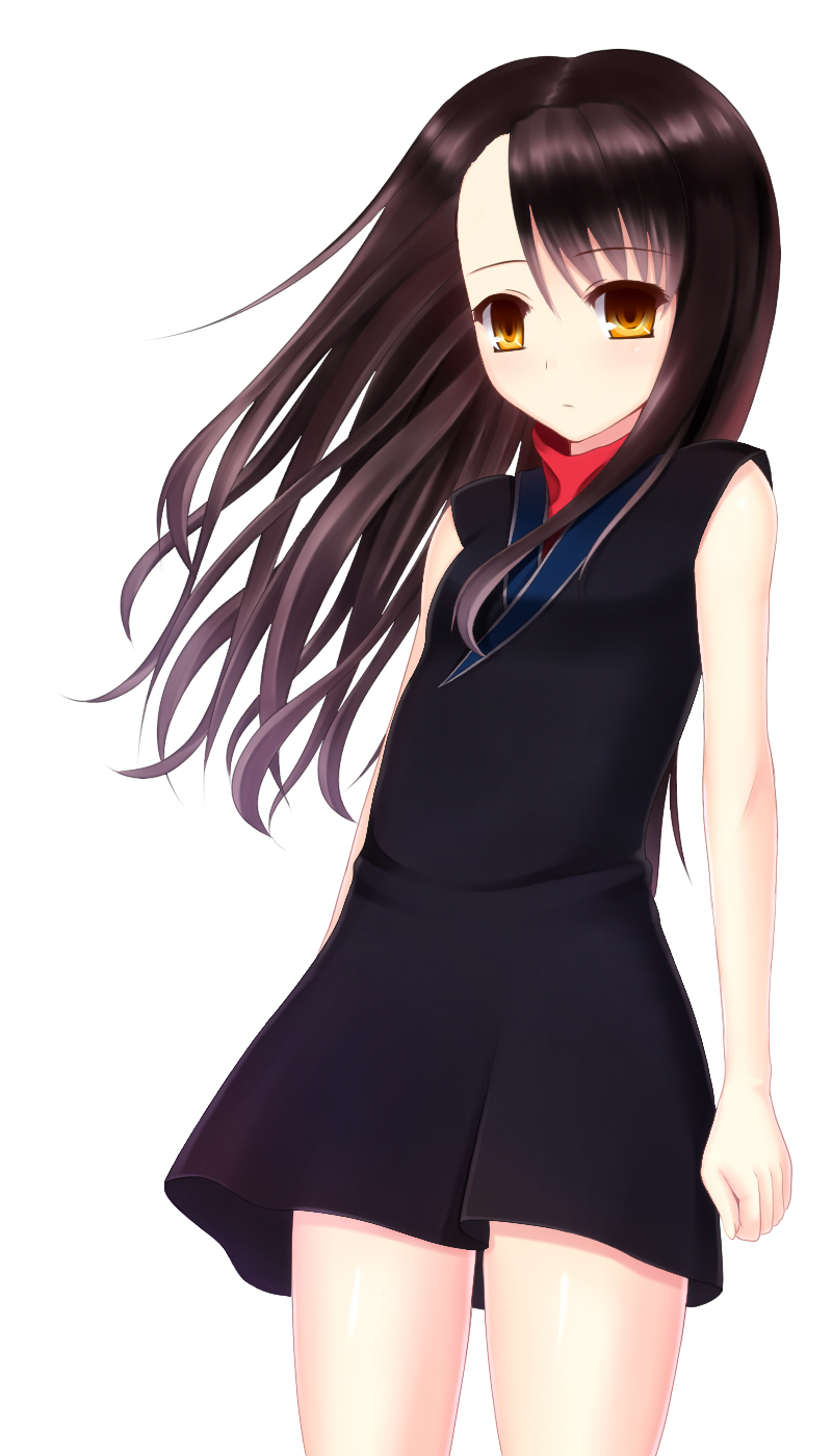 1girl, bare_arms, beatrice_(wild_arms), black_dress, breasts, cowboy_shot, dress, expressionless
