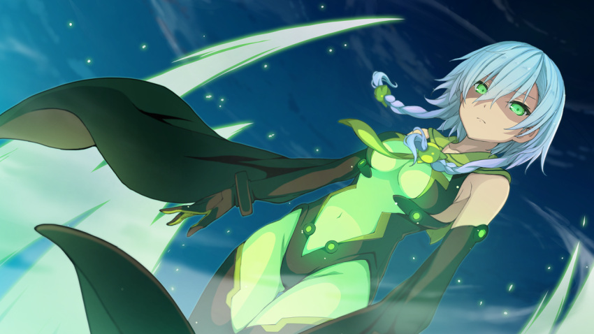 1girl, akinashi_yuu, ao_no_kanata_no_four_rhythm, braid, breasts, covered_navel, from_below, game_cg