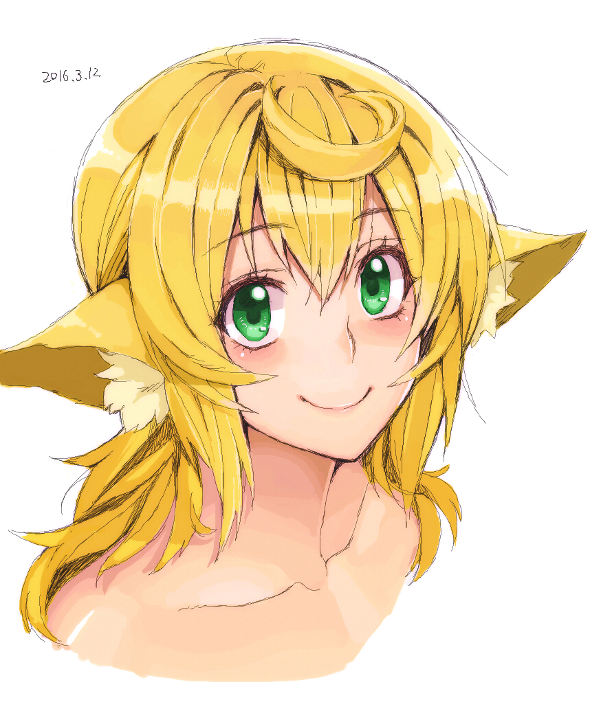 1girl, ahoge, angelo_(gomahangetsu), animal_ears, blonde_hair, collarbone, dated, face