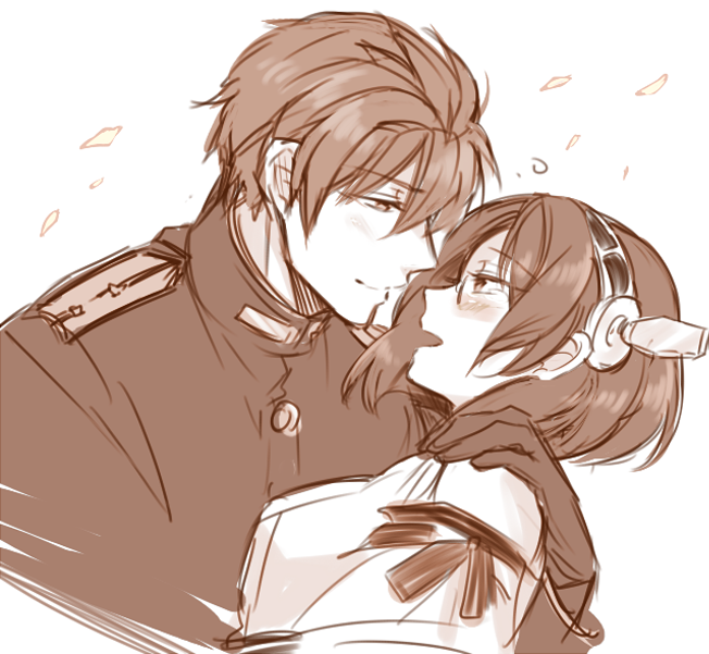 1boy, 1girl, blush, couple, glasses, hetero, kantai_collection, kirishima_(kantai_collection)