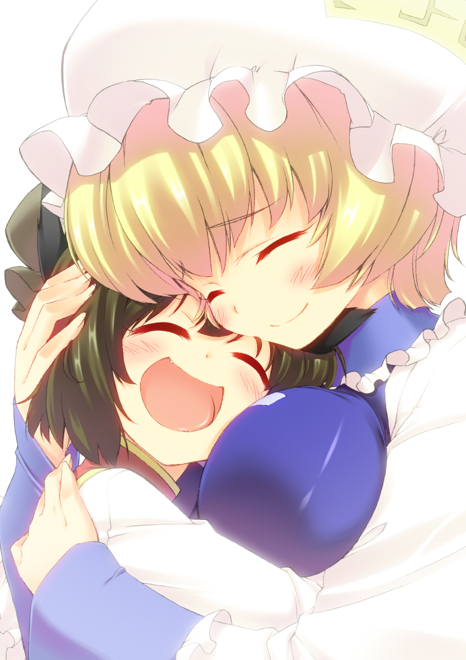:d, bloom, brown_hair, chen, close-up, happy, hat, highres
