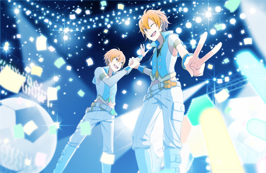 2boys, ;), aoi_kyosuke, aoi_yusuke, boots, brothers, confetti, from_below