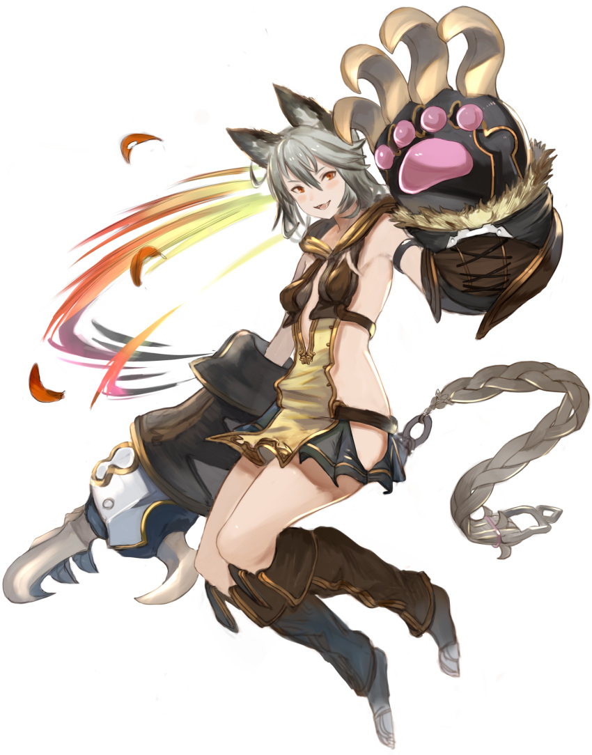 1girl, absurdres, animal_ears, boots, claws, granblue_fantasy, grey_hair, highres