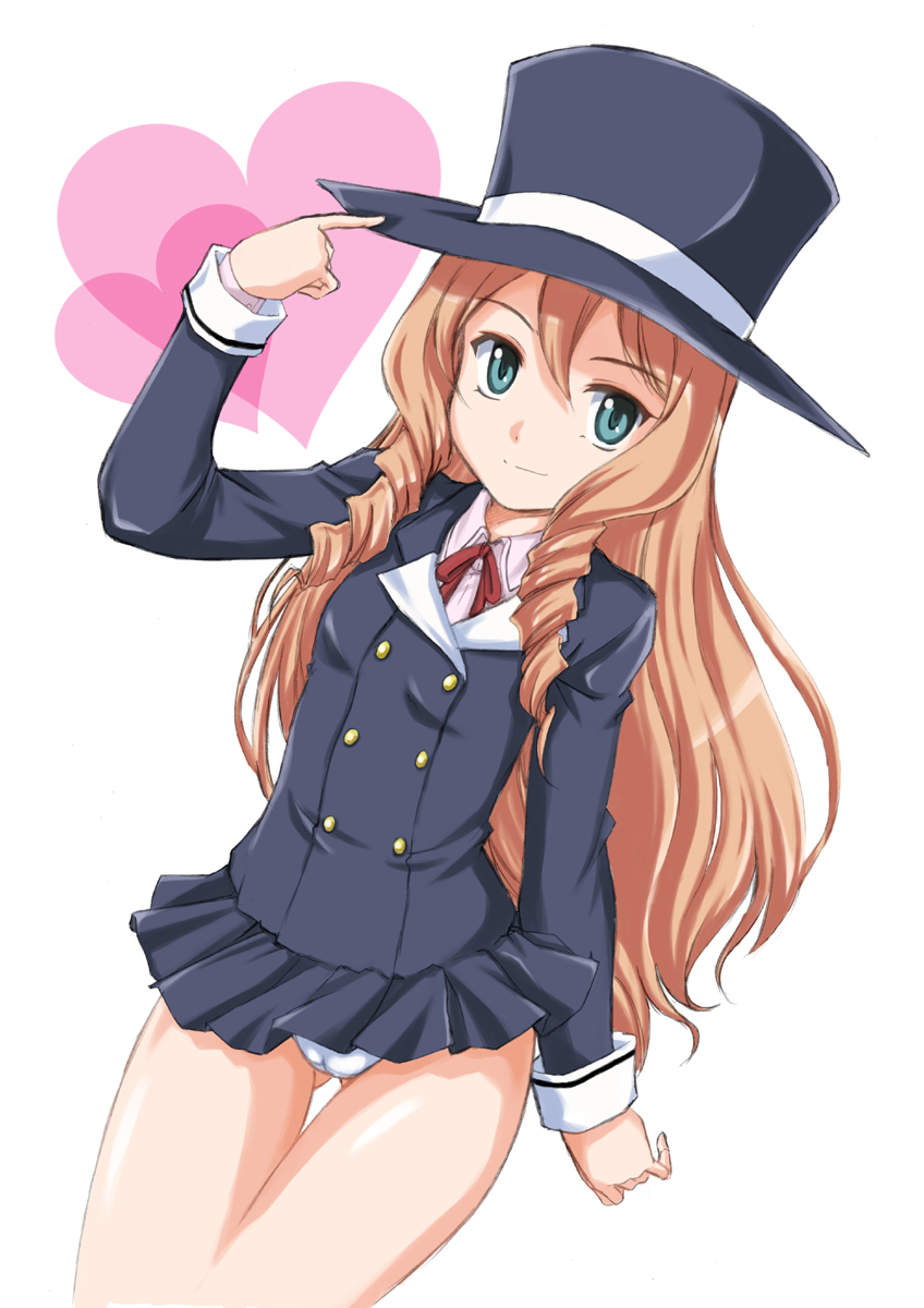 1girl, adjusting_clothes, adjusting_hat, bangs, black_jacket, blonde_hair, blue_eyes, cowboy_shot