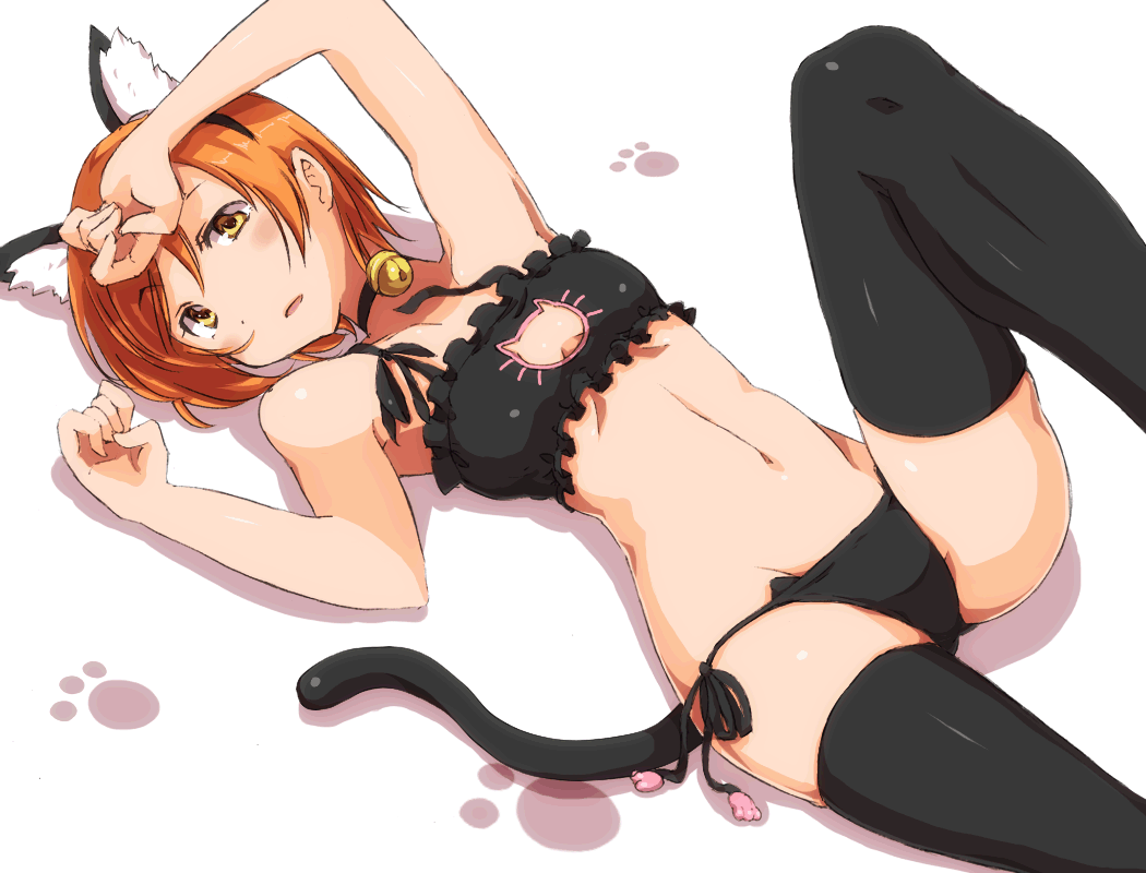 1girl, :o, animal_ears, armpits, arms_up, bare_arms, bare_shoulders, bell