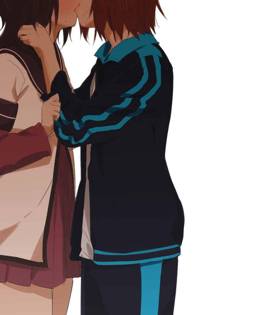 2girls, age_difference, blush, from_side, funami_yui, hands_on_another's_neck, head_out_of_frame, highres