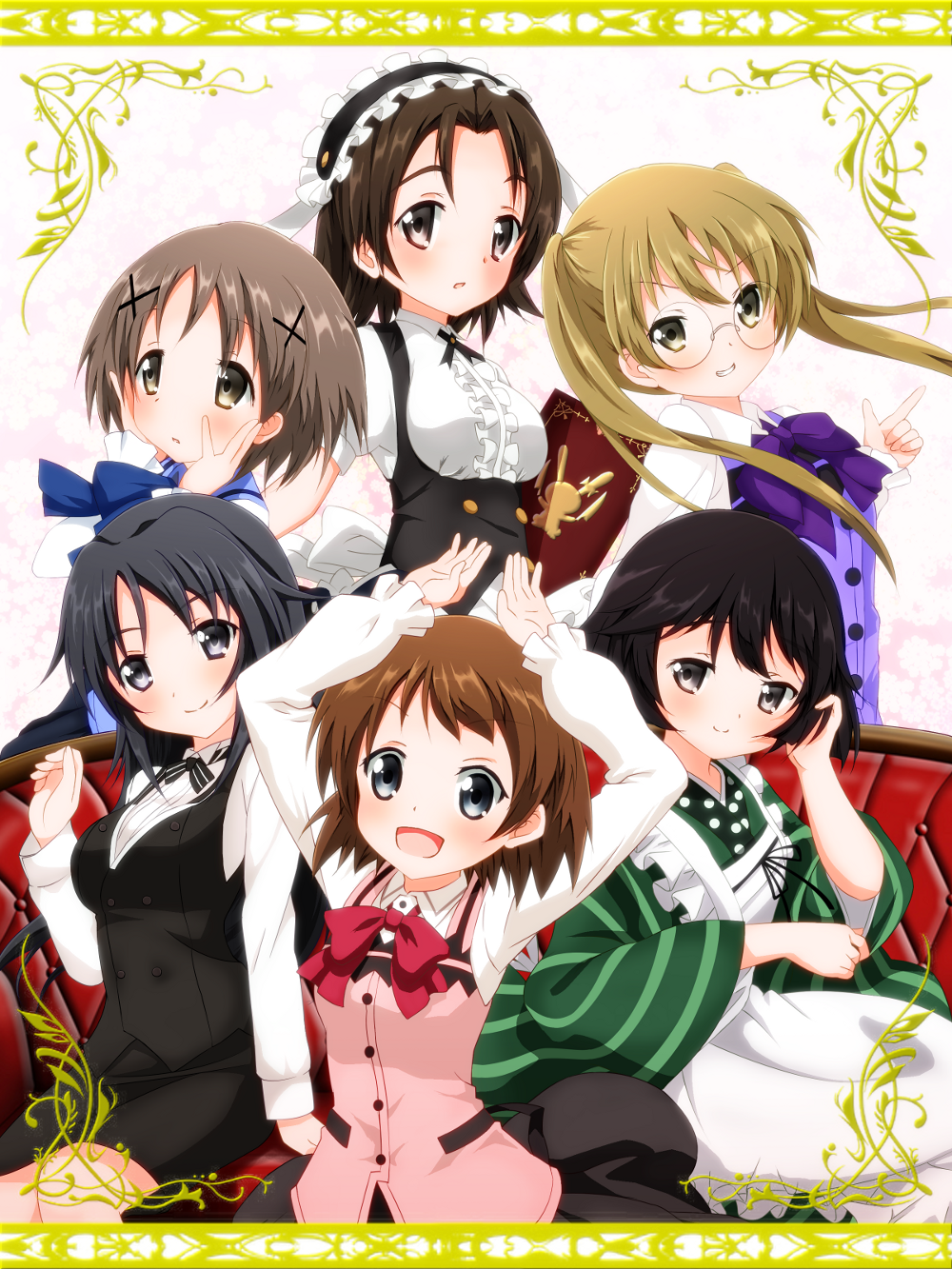 6+girls, ama_usa_an_uniform, aoyama_blue_mountain, aoyama_blue_mountain_(cosplay), bartender, black_eyes, black_hair, brown_eyes