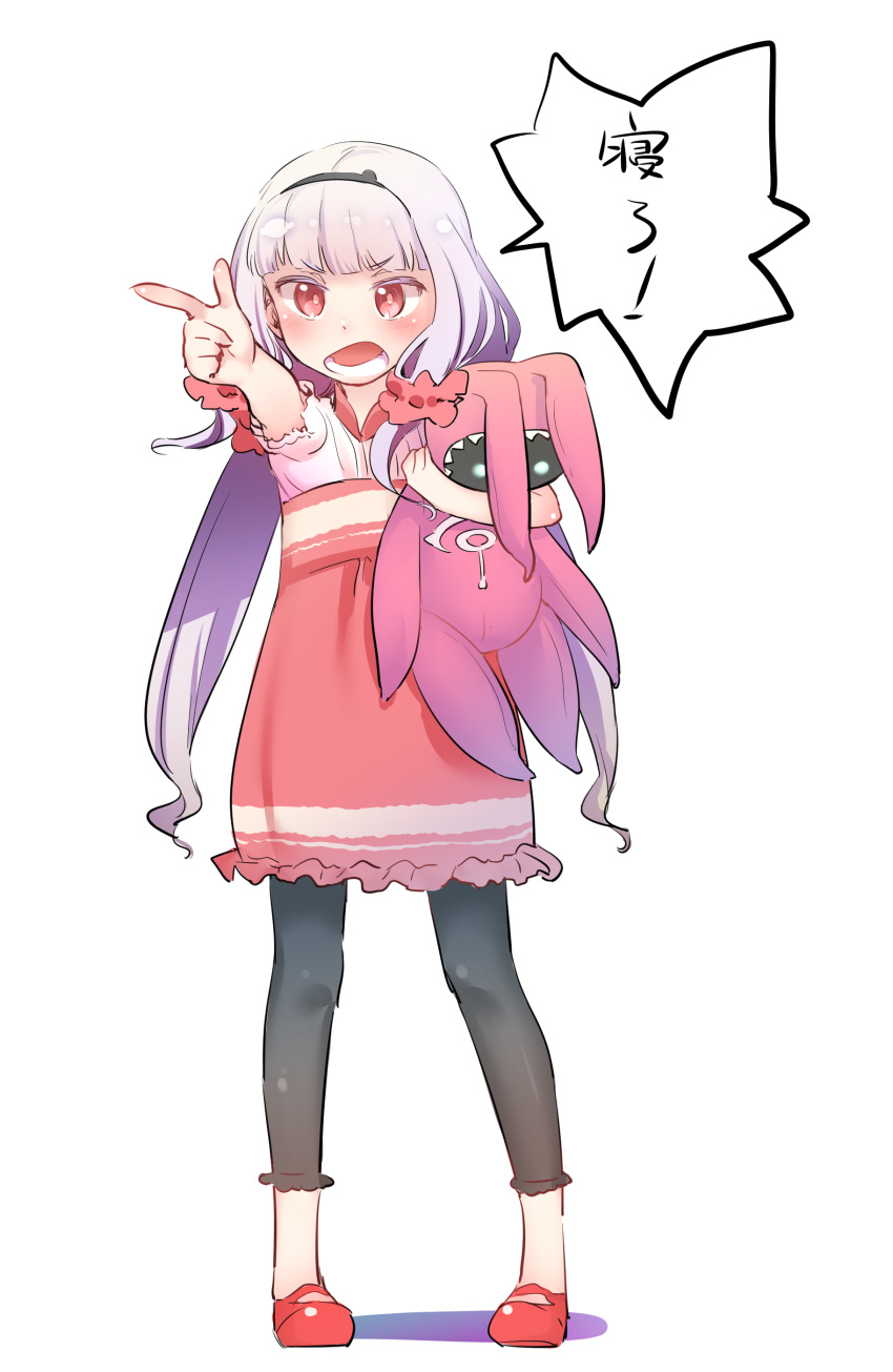 1girl, absurdres, highres, hoshimiya_kate, long_hair, oniku_(oniku029029mm), red_eyes, sekai_seifuku:_bouryaku_no_zvezda, silver_hair, solo, stuffed_animal, stuffed_toy