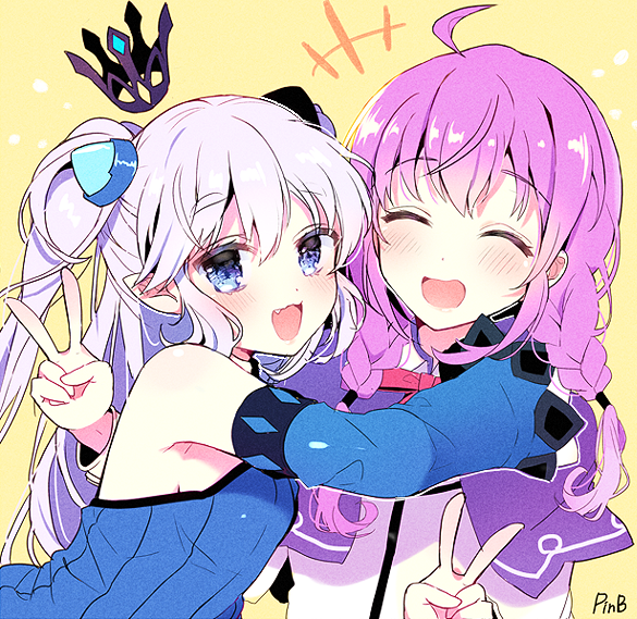 /\/\/\, 2girls, :d, ^_^, ^o^, aisha_(elsword), artist_name, bare_shoulders