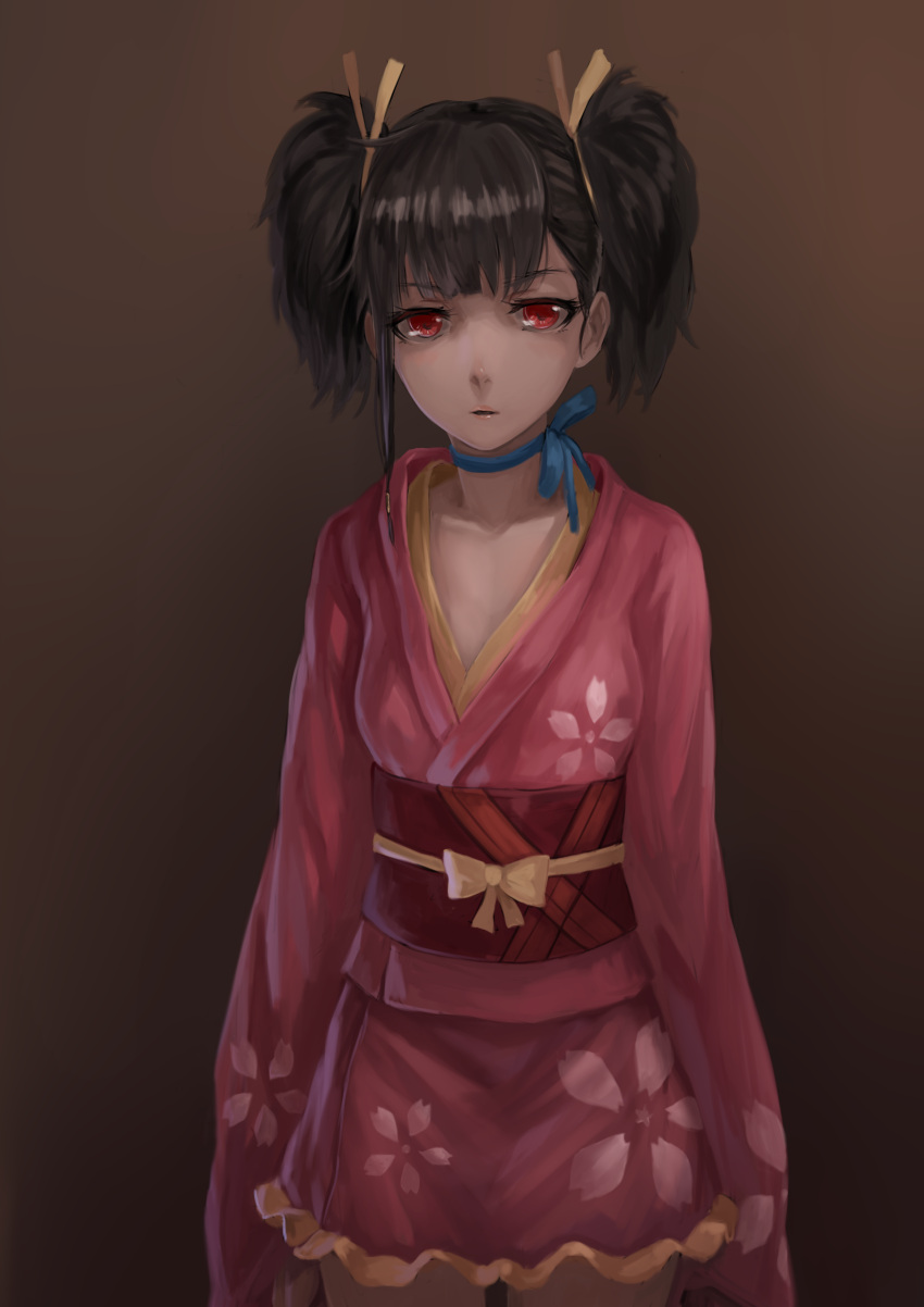1girl, absurdres, brown_hair, choker, fuuko_chan, highres, japanese_clothes, kimono