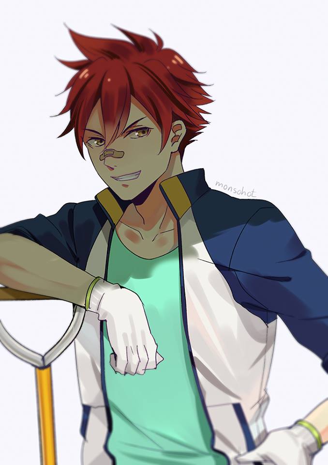1boy, aizen_kunitoshi, bandaid, bandaid_on_nose, gloves, grin, jacket, male_focus