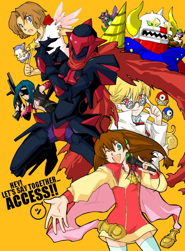 3boys, amaniyu, armor, ashley_winchester, black_eyes, black_hair, breasts, ge_(wild_arms), gloves, kanon_(wild_arms_2), knight_blazer, lilka_eleniak, long_hair, marivel_armitage, multiple_boys, multiple_girls, puka_(wild_arms), short_hair, tim_rhymeless, toka_(wild_arms), white_background, wild_arms, wild_arms_2