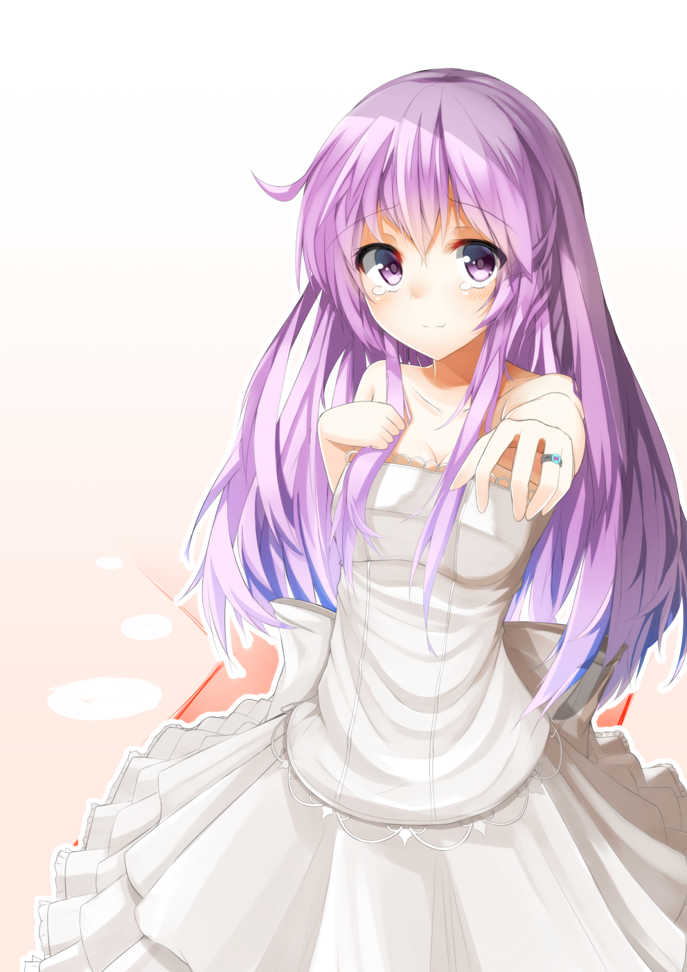1girl, bare_shoulders, blush, d-pad, dress, hair_ornament, happy_tears, highres