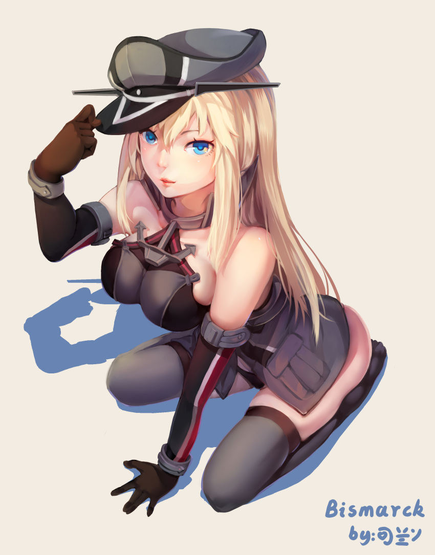 1girl, absurdres, anchor_hair_ornament, bare_shoulders, bismarck_(kantai_collection), blonde_hair, blue_eyes, breasts