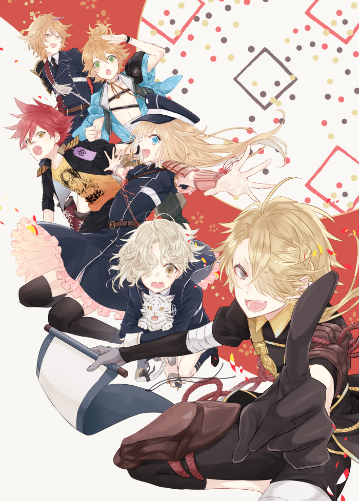 >:o, 6+boys, :o, aizen_kunitoshi, armor, bandaid, bandaid_on_nose, black_gloves