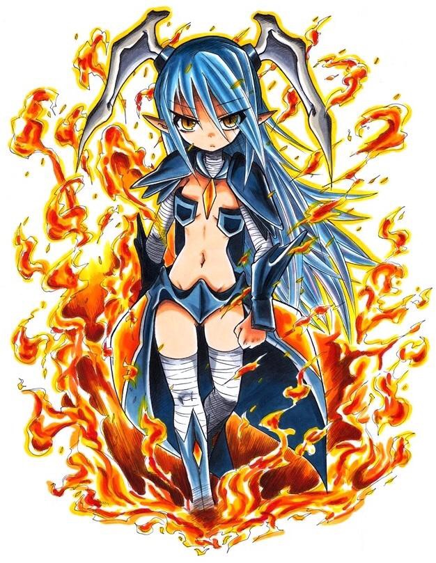 1girl, bandages, blue_hair, breasts, brown_eyes, cape, cleavage, female