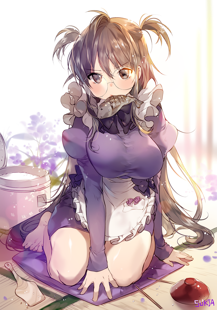 1girl, arm_at_side, arm_support, artist_name, barefoot, blurry, blush, bow