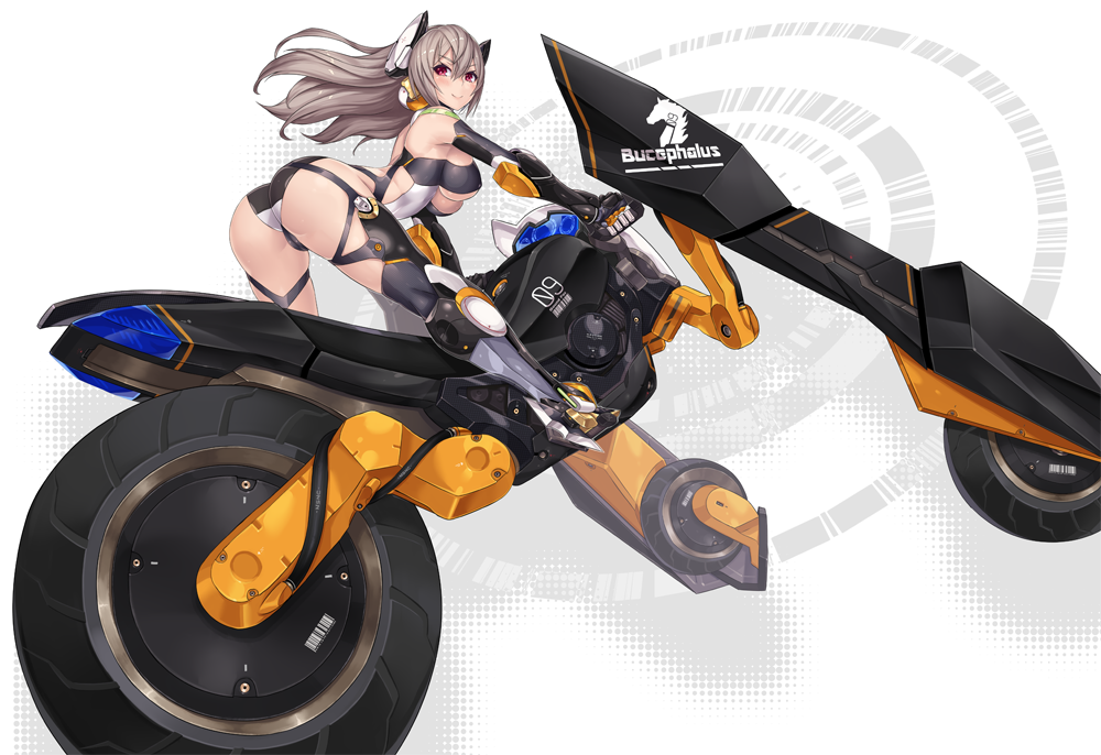 1girl, 2d, ass, bare_shoulders, black_gloves, blush, breasts, cleavage