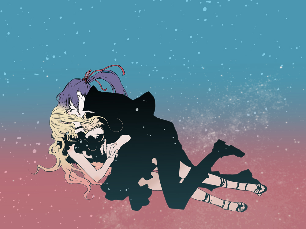 1girl, closed_eyes, couple, macross, macross_frontier, npn, saotome_alto, sheryl_nome