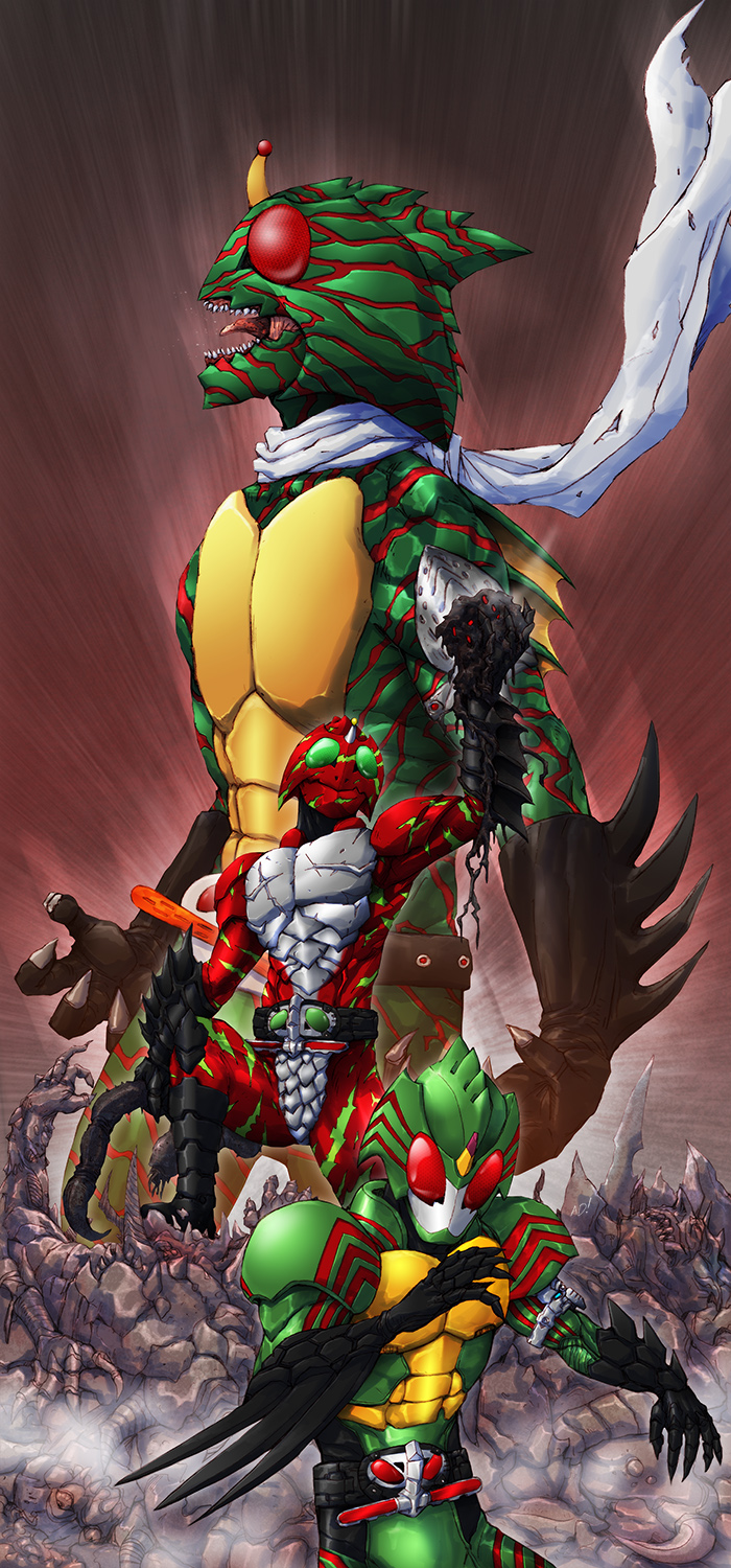 1boy, adi_(adivider), belt, commentary_request, highres, kamen_rider, kamen_rider_amazon, kamen_rider_amazon_(series)