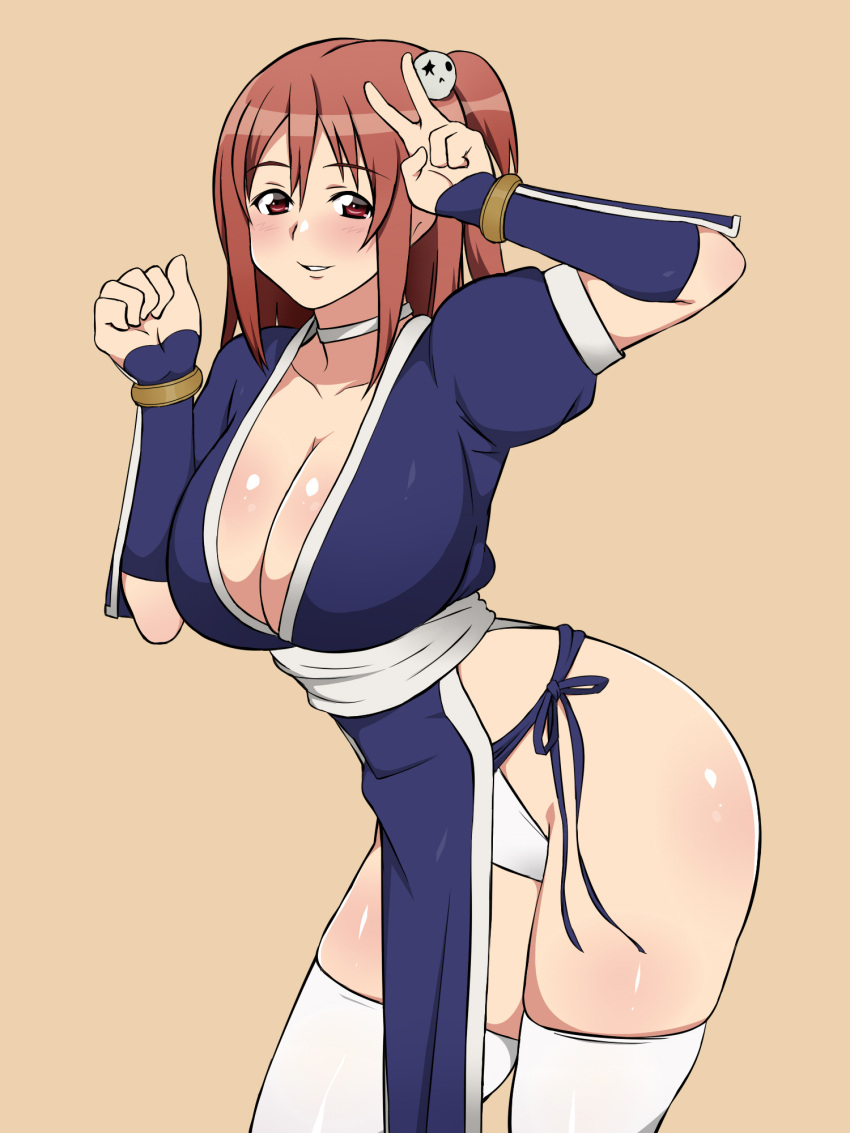 1girl, breasts, brown_background, cleavage, cosplay, dead_or_alive, dead_or_alive_5, hair_ornament