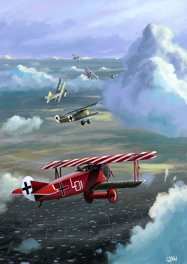 airplane, battle, biplane, clouds, cloudy_sky, commentary_request, ernst_udet, flying