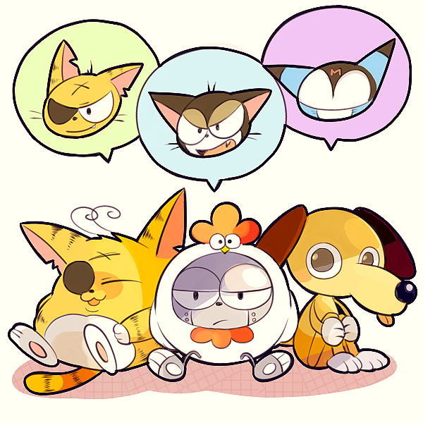 :3, ameko_(ameko03), animal_costume, cat, chicken_costume, closed_eyes, cyborg, cyborg_kuro-chan