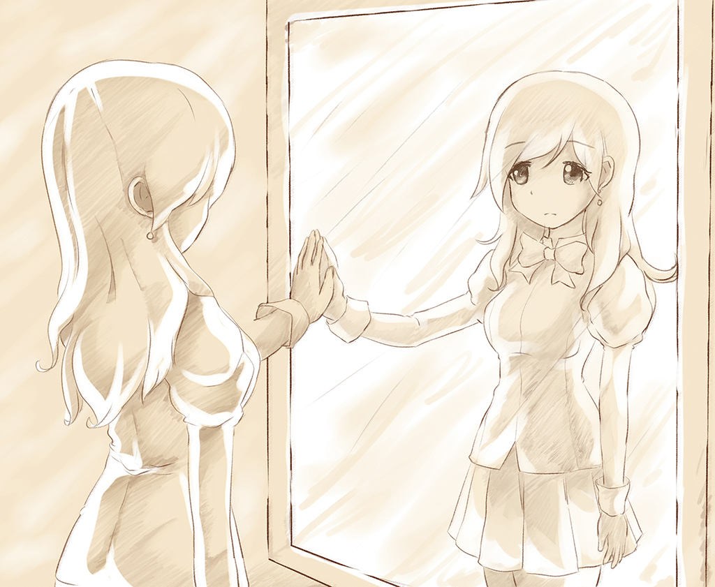 1girl, artist_request, beige, dress, enomoto_saki, from_behind, katawa_shoujo, long_hair