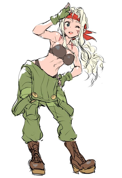 1girl, alex_(street_fighter), black_bra, black_panties, blonde_hair, boots, bra, breasts