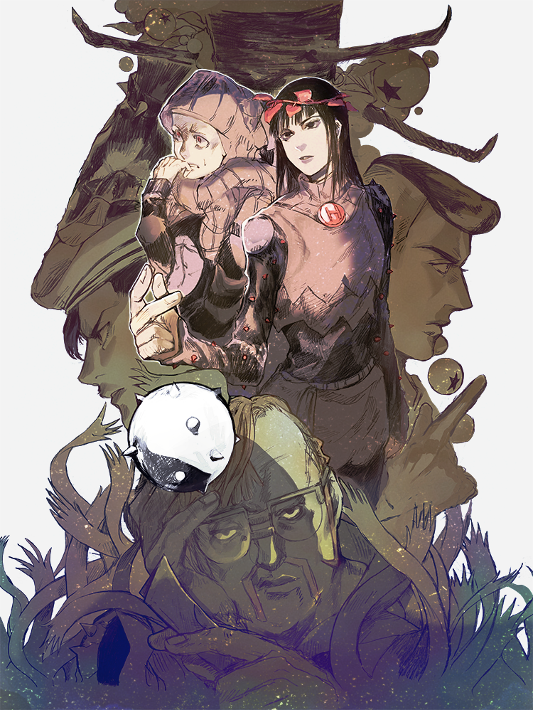 5boys, bubble, dainenjiyama_aishou, damo_tamaki, hair_ornament, hat, iu, jojo_no_kimyou_na_bouken