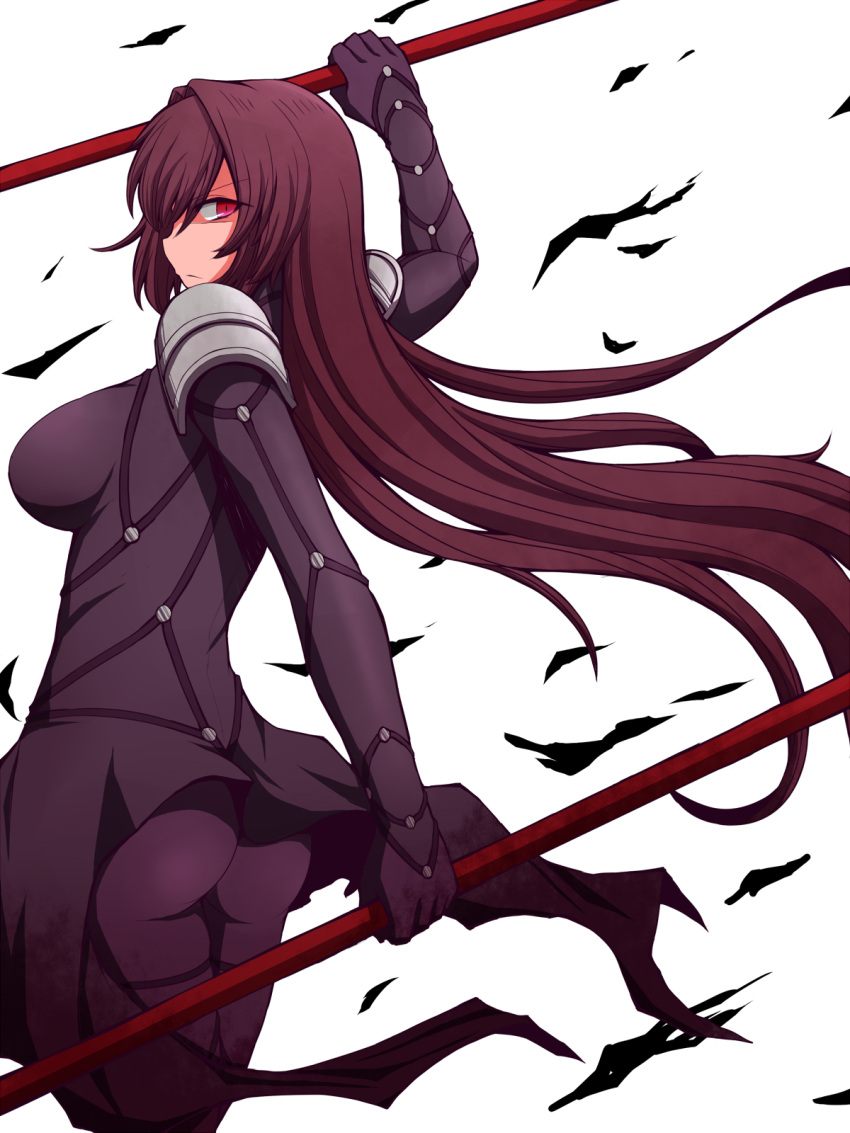 1girl, angry, armor, ass, bodysuit, breasts, dual_wielding, fate/grand_order
