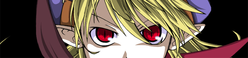 1girl, blonde_hair, blue_hat, curly_hair, d-suke, eyes, hat, marivel_armitage, parody, persona, persona_3, persona_eyes, pointy_ears, red_eyes, solo, wild_arms, wild_arms_2