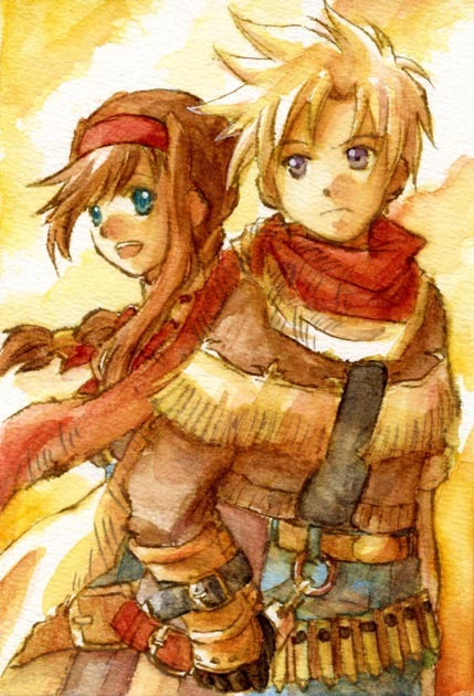 1boy, 1girl, ahoge, belt, blue_eyes, bow, brown_hair, coat