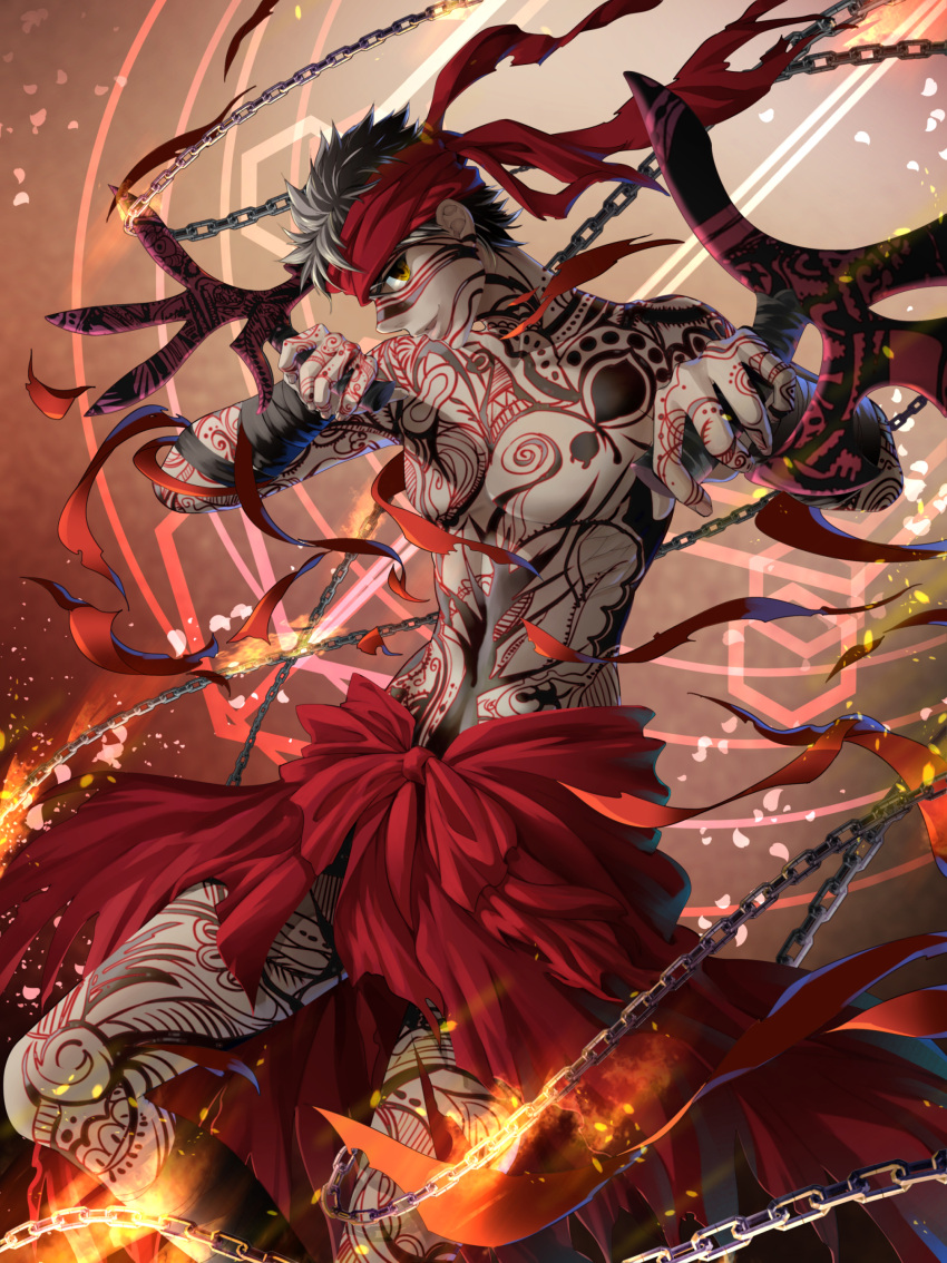 1boy, absurdres, avenger, black_hair, chain, dual_wielding, fate/hollow_ataraxia, fate_(series)