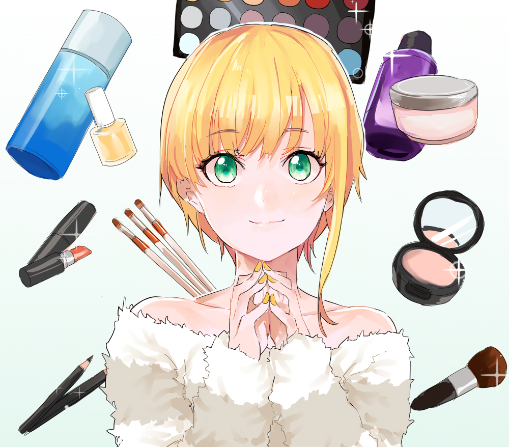 1girl, blonde_hair, cosmetics, eyeshadow, green_eyes, idolmaster, idolmaster_cinderella_girls, lip_balm