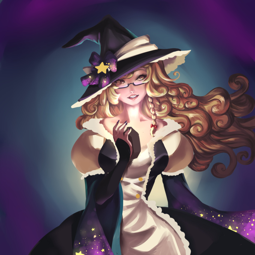 1girl, alternate_costume, bespectacled, blonde_hair, braid, curly_hair, dress, glasses