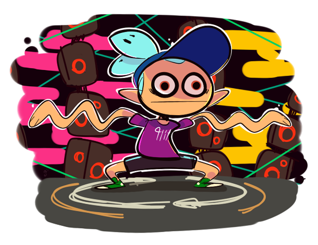 1boy, amplifier, blue_hair, commentary, dancing, inkling, male_focus, nickelodeon