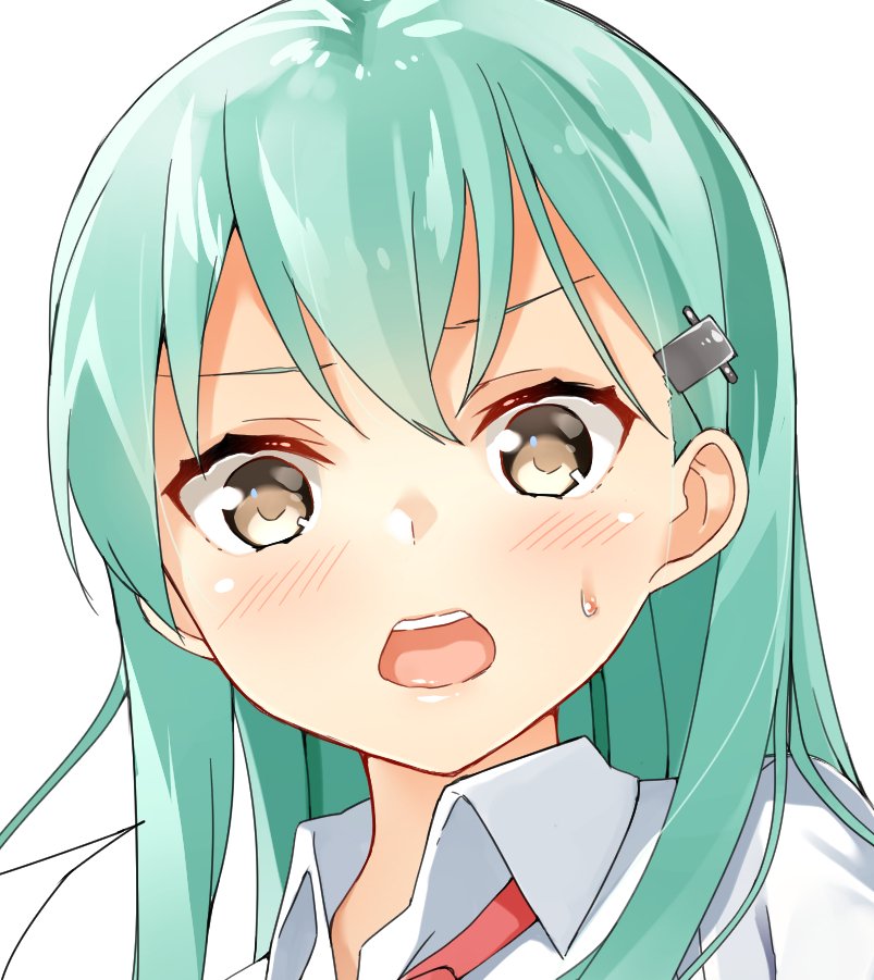 >:d, 1girl, :d, aqua_hair, blush, brown_eyes, byte_(allbyte), close-up