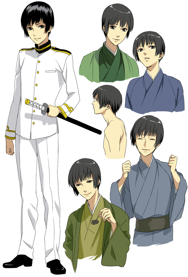 black_eyes, black_hair, japan_(hetalia), japanese_clothes, katana, male, military, military_uniform