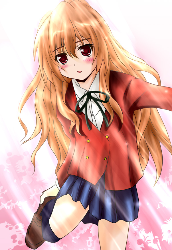 brown_eyes, brown_hair, long_hair, school_uniform, shaian, thigh-highs, thighhighs, toradora!