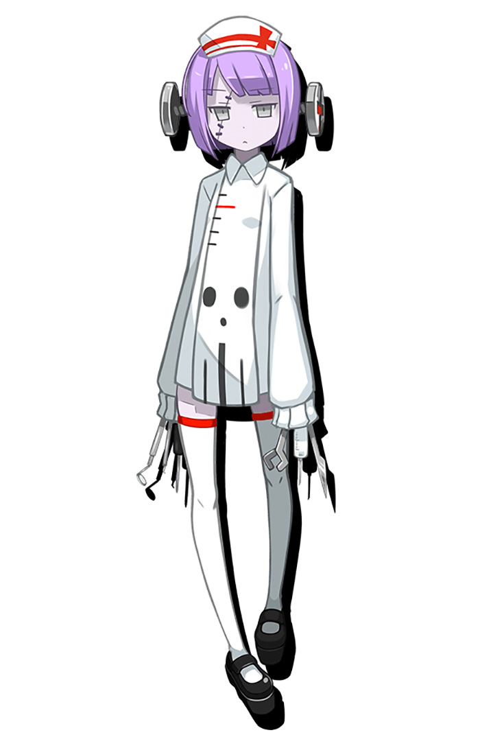 1girl, hat, makai_shin_trillion, nanameda_kei, nurse, nurse_(makai_shin_trillion), nurse_cap, skull_print