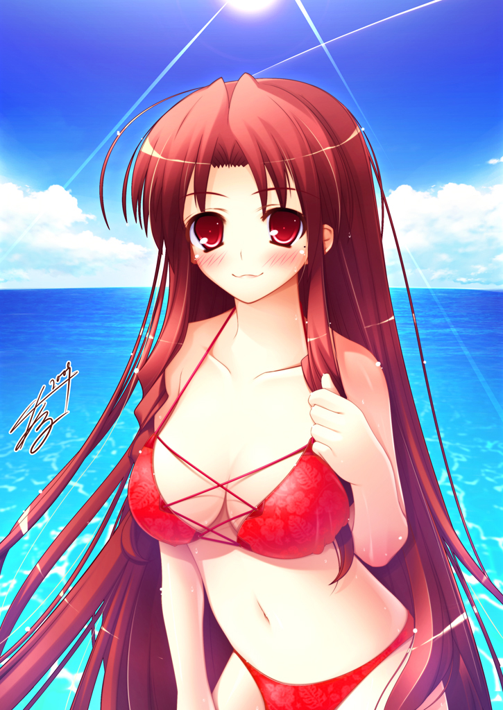al_azif_(artist), bikini, long_hair, mahou_sensei_negima, mahou_sensei_negima!, naba_chizuru, red_eyes, red_hair