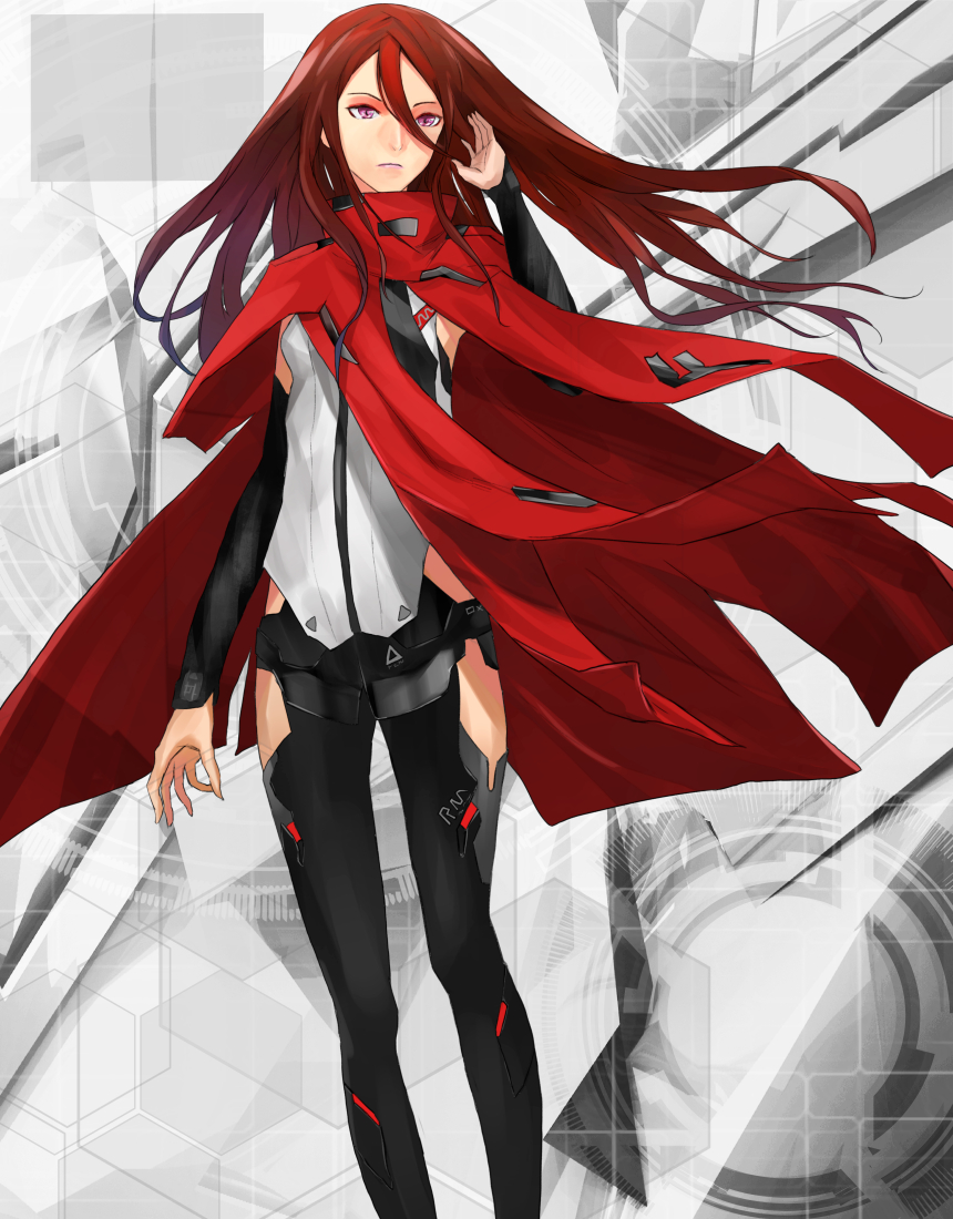 1girl, detached_sleeves, hand_in_hair, harmony_(itou_keikaku), long_hair, redhead, solo, tagme